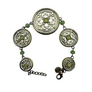 SARA BLAINE Willow House Mother Of Pearl Bracelet Disc Brass Filigree Overlay